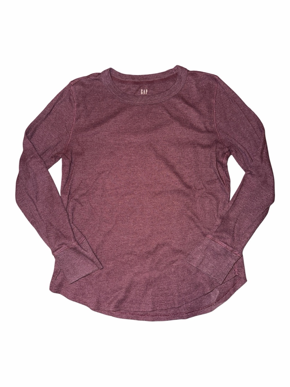 GAP Long Sleeve Crewneck Top in Light Wine Heather- Size XL
